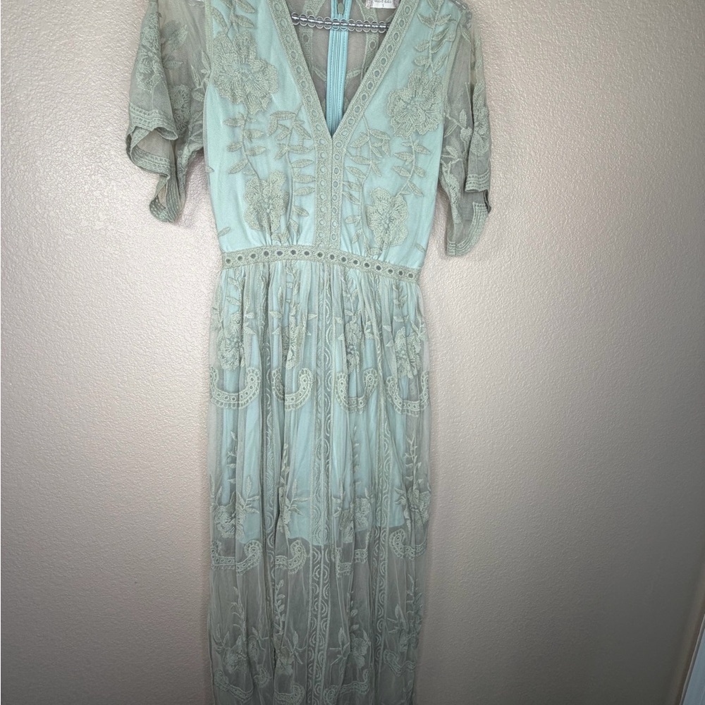 Altar'd State Light Green Embroidered Maxi Dress